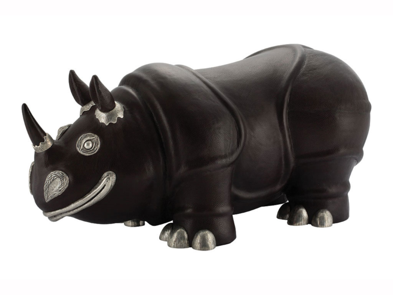 Brown Leather Rhino Stool