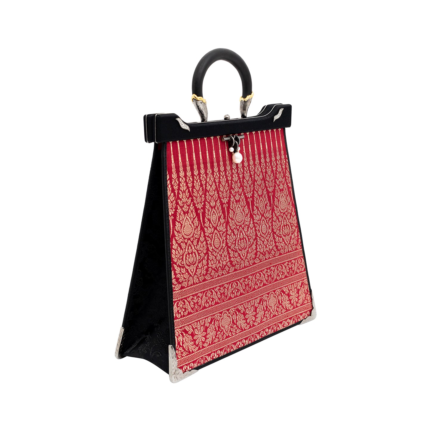 Silapacheep Textile Handbag with Pearl and Diamond