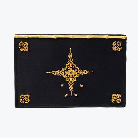 Gold Star Embroidered Silk Clutch