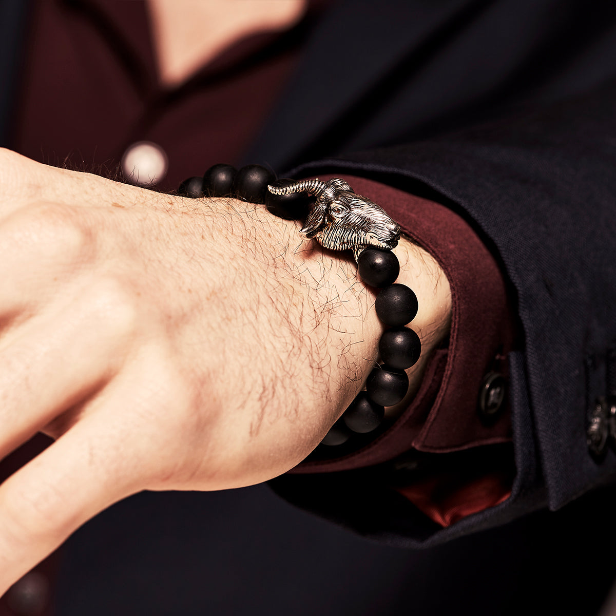 Chinese Zodiac Ebony Bead Bracelet - Year of the Goat