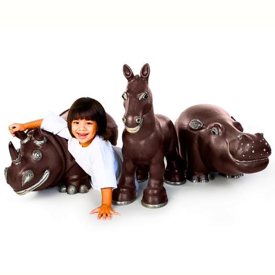 Brown Leather Hippo Stool