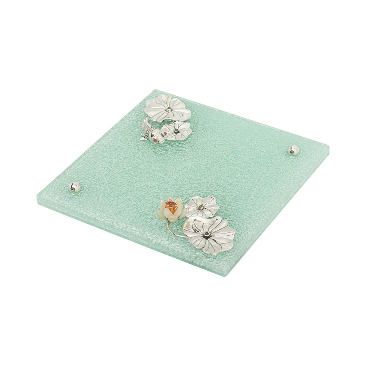 Glass Plate with Goldfish & Lotus Leaves