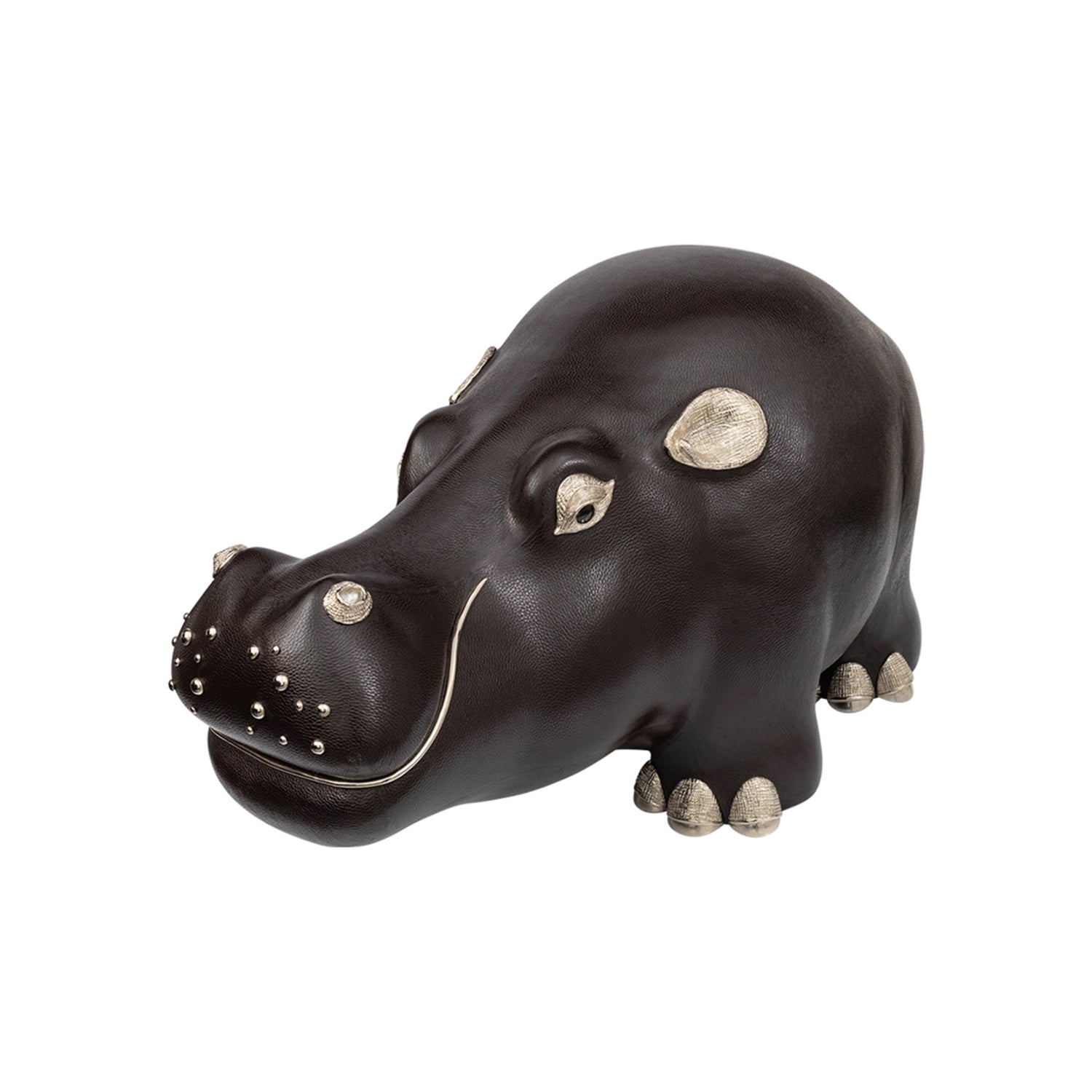 Brown Leather Hippo Stool