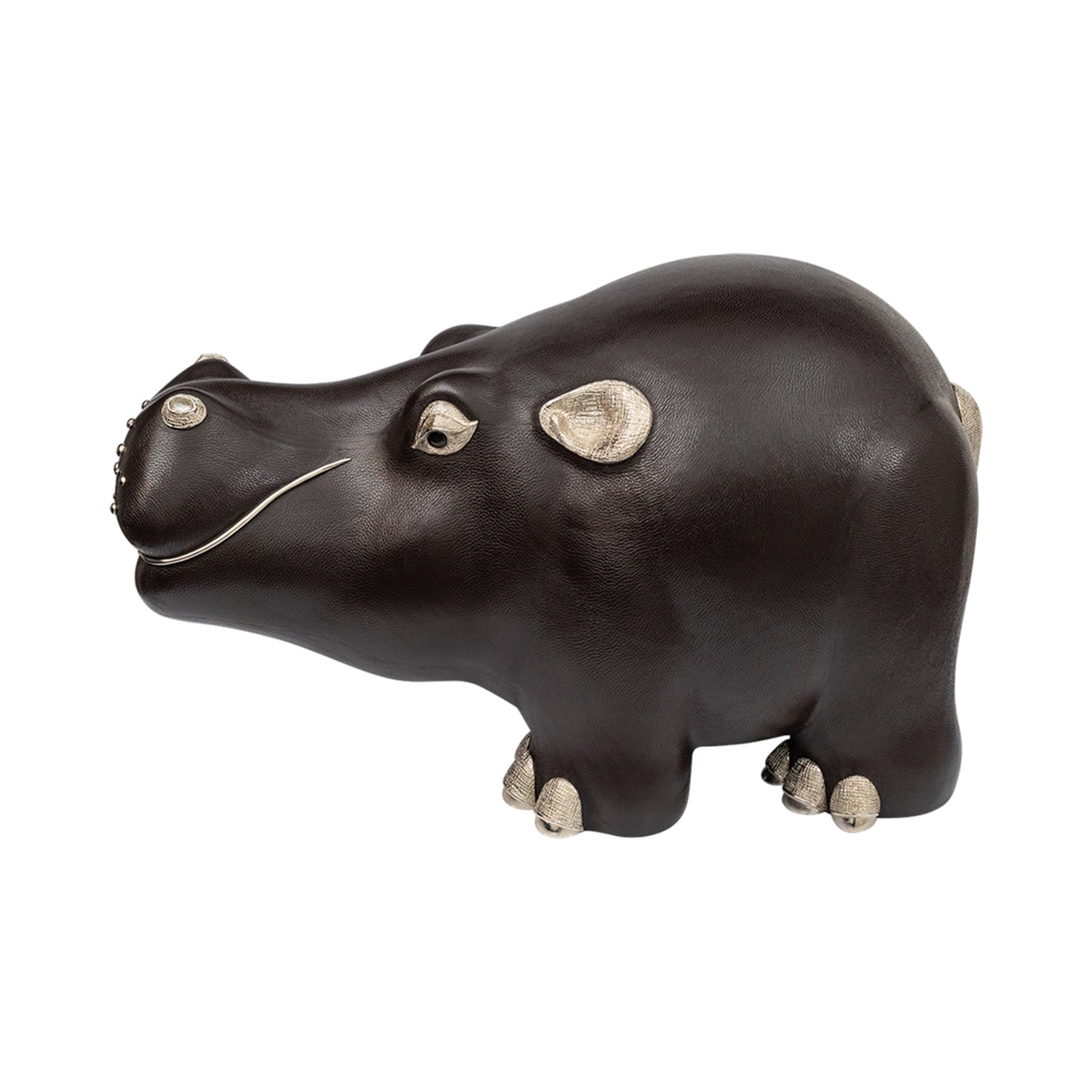 Brown Leather Hippo Stool