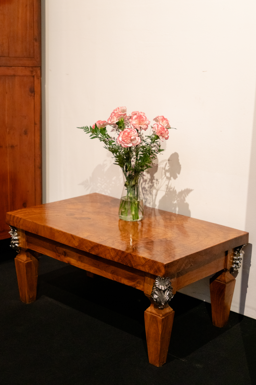 Teak Table with Silver Corners