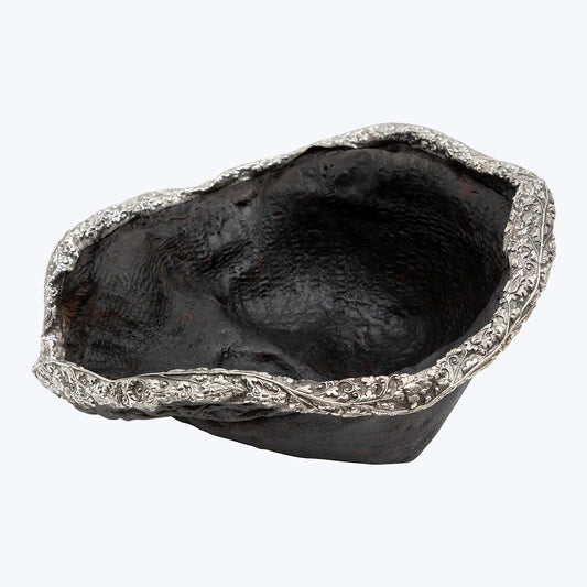 Cow Leather Bowl with Silver Decoration