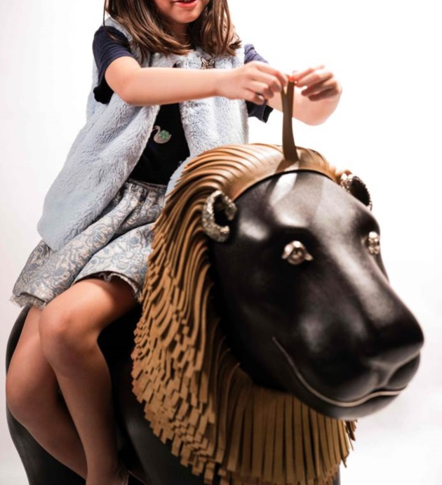 Brown Leather Lion Stool