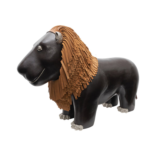 Brown Leather Lion Stool