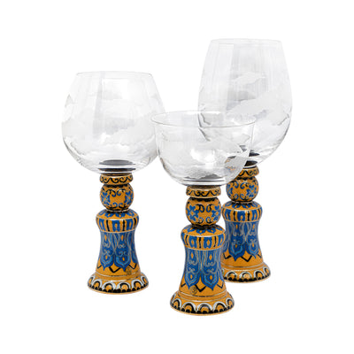 Crystal Goblet set with Chinese Cloisonne base (3pcs/set)