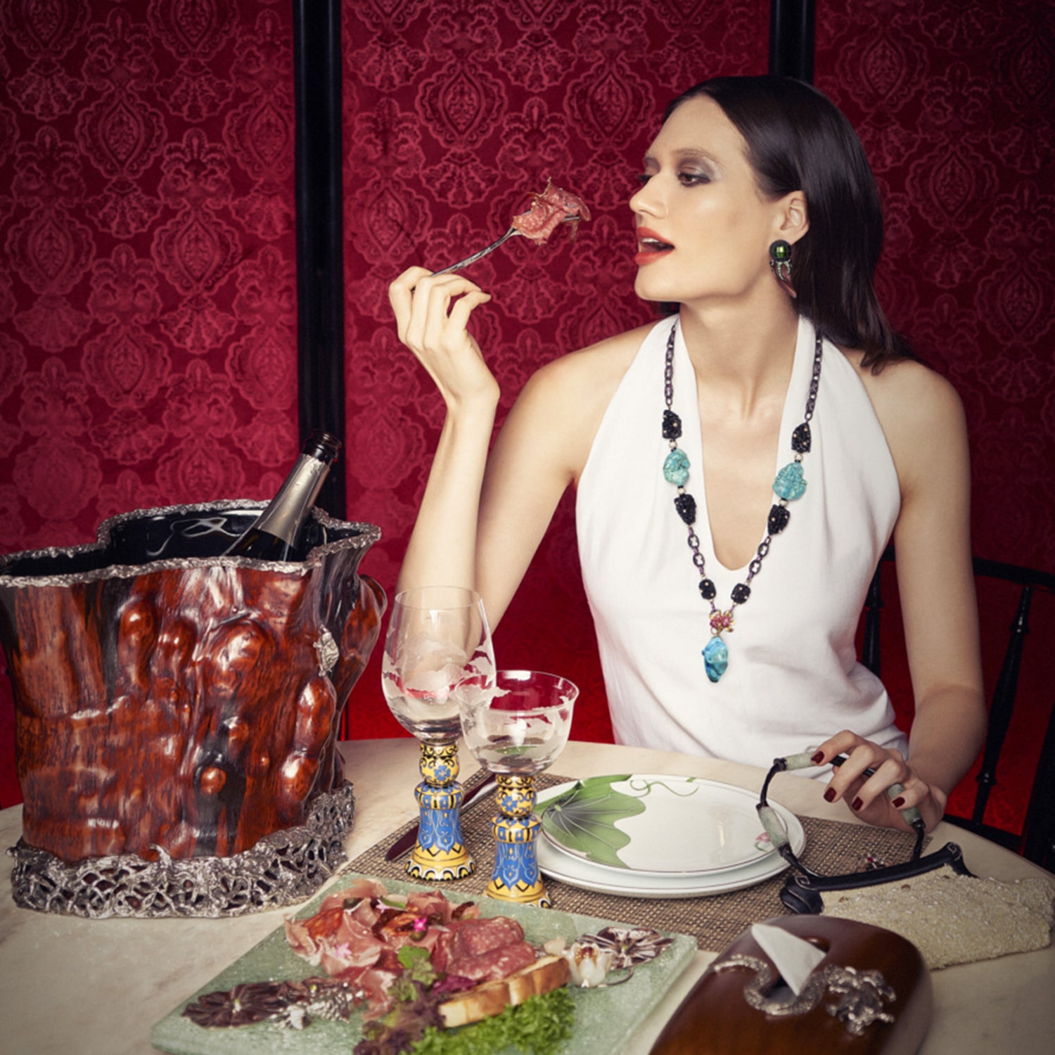 Crystal Goblet set with Chinese Cloisonne base (3pcs/set)