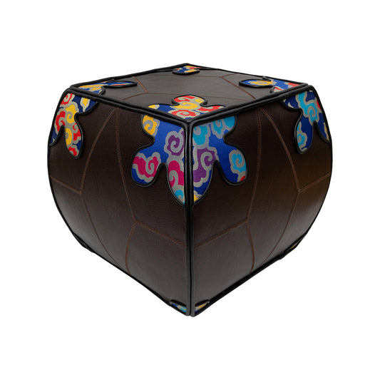 Chinese Silk Brocade and Cowhide Pouf - Size L