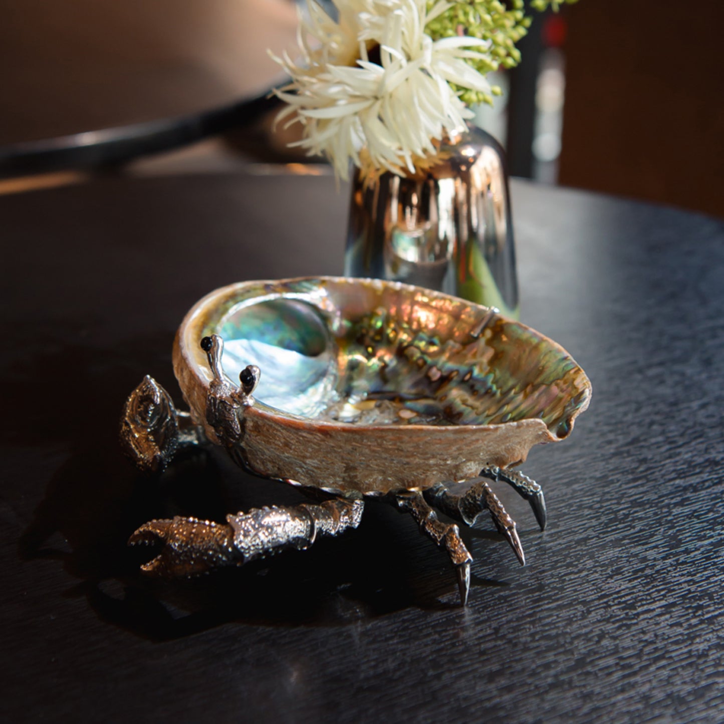 Abalone Shell Bowl with Silver Crab