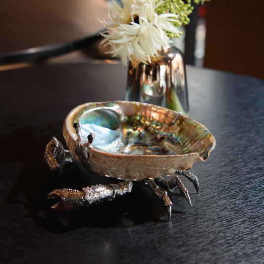 Abalone Shell Bowl with Silver Crab