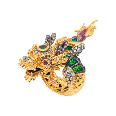 Dragon Ring with Scarab and Diamond