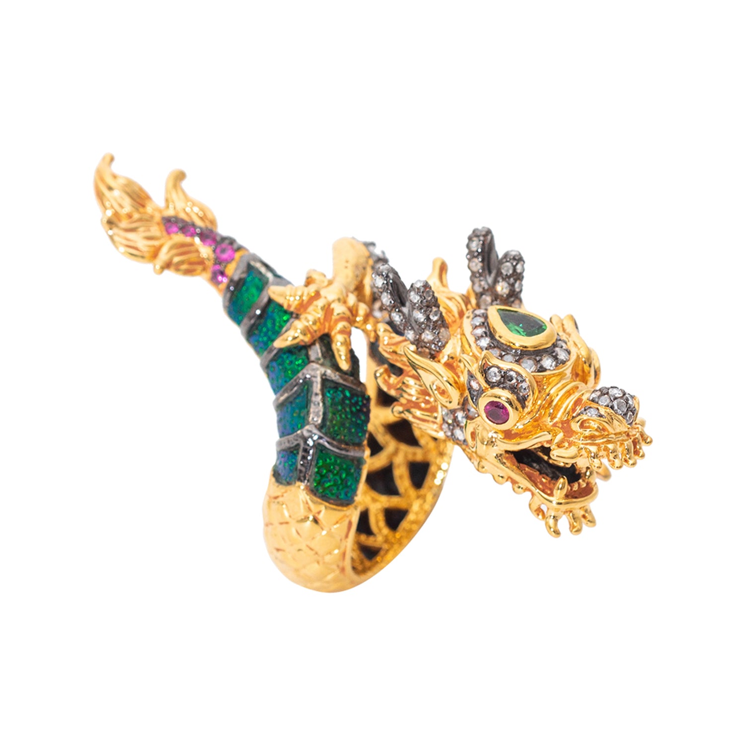 Dragon Ring with Scarab and Diamond