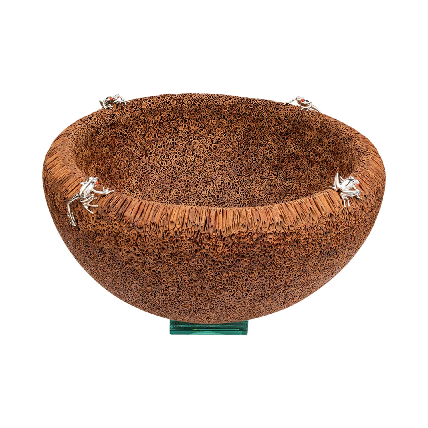 Cinnamon Bowl with Silver Frogs
