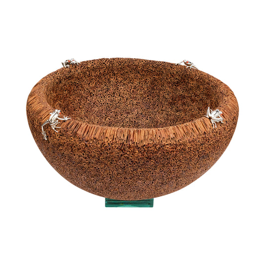 Cinnamon Bowl with Silver Frogs