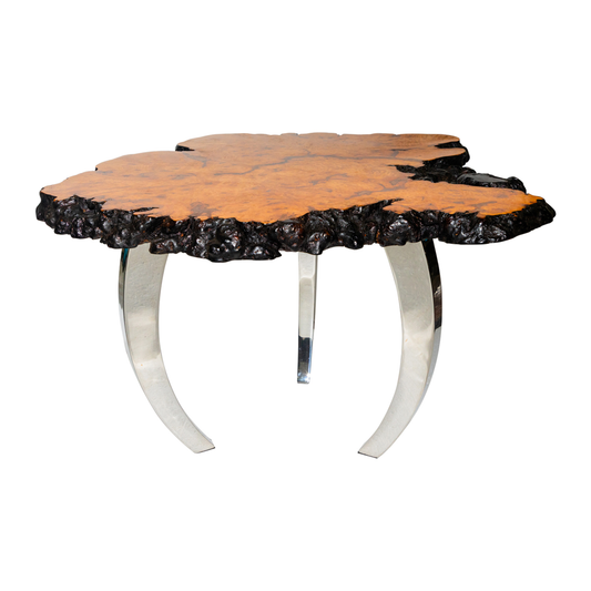 Stainless Steel-Legged Japanese Burl Wood Table #M