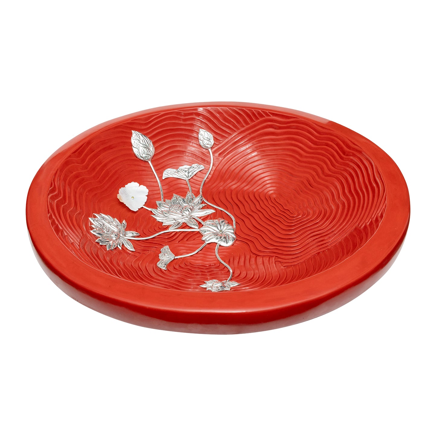 Cinnabar Cloud Bowl with Silver Lotus Flower (L)