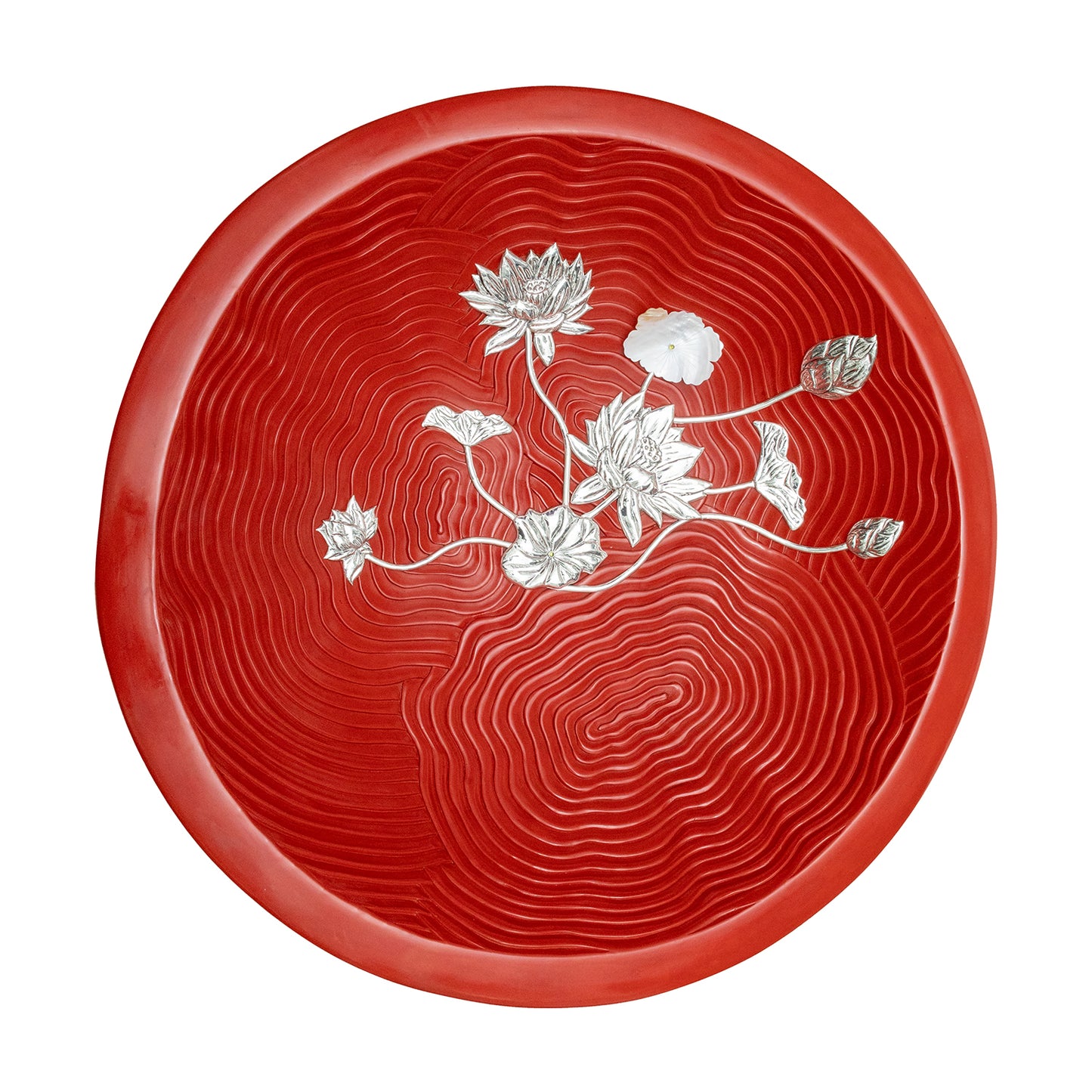 Cinnabar Cloud Bowl with Silver Lotus Flower (L)