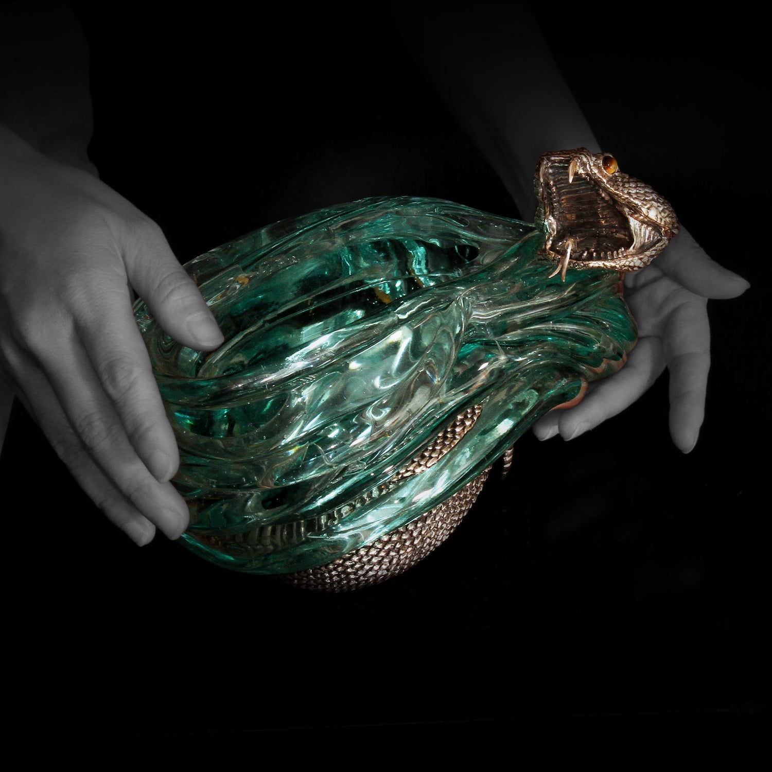 Glass Ashtray with Silver Snake
