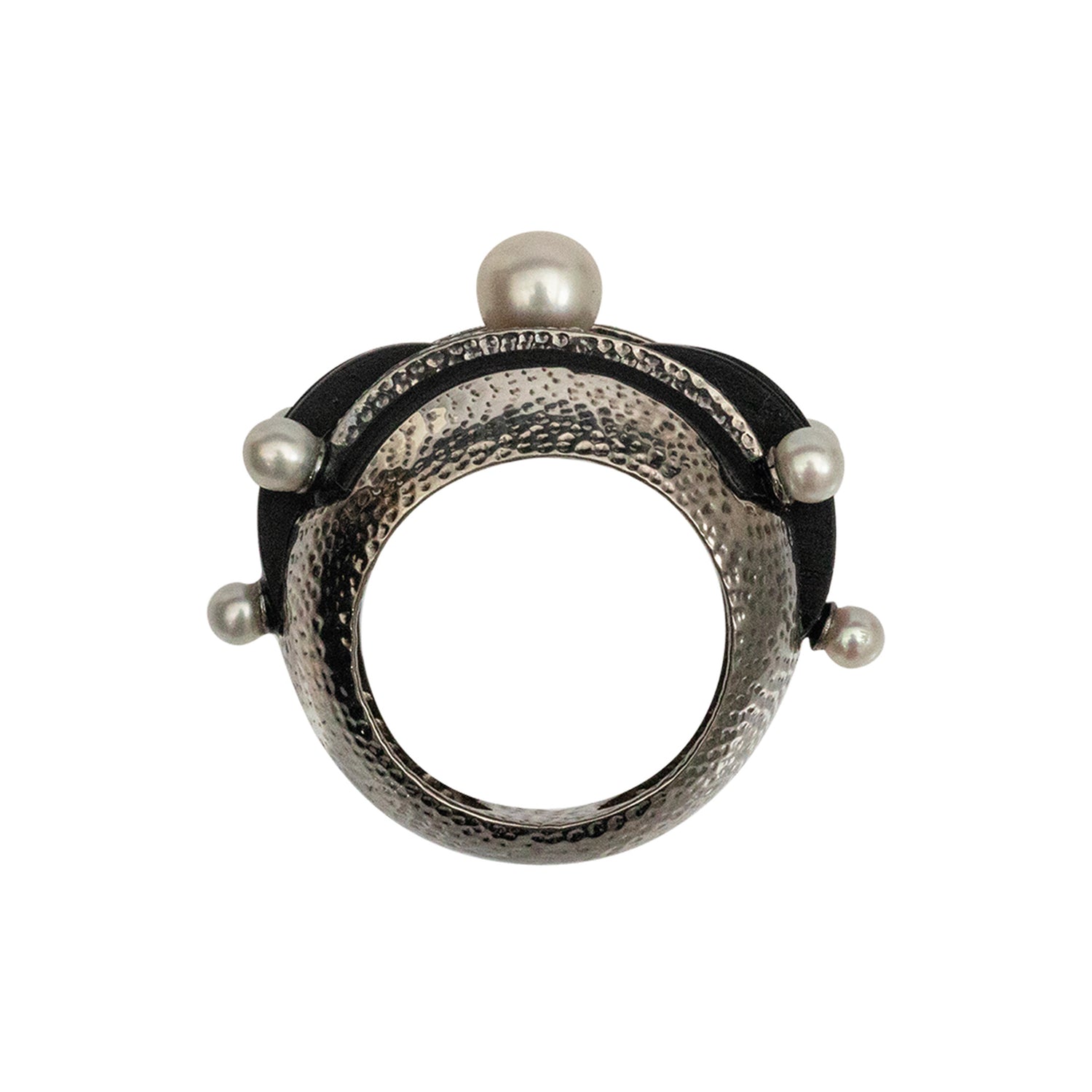 Art Deco Scarab Band Ring with Diamonds and Pearls