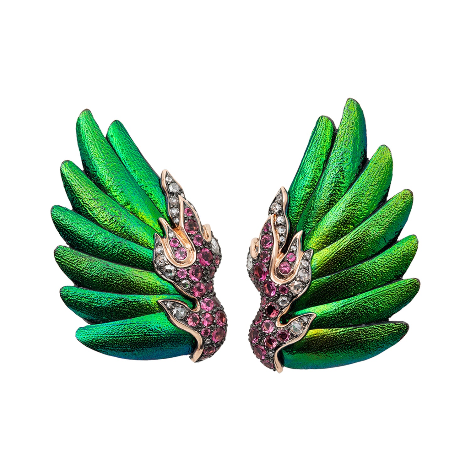 Scarab Earrings with Diamonds and Pink Tourmaline