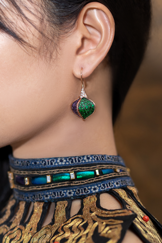 Balinese Fruit Earrings with Tsavorite and Amthyst