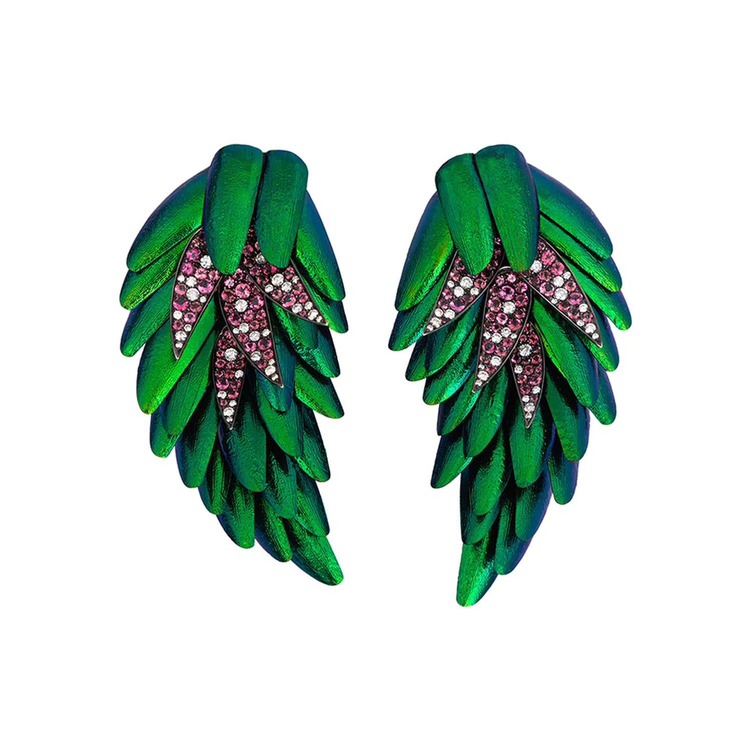 Scarab Cluster Earrings with Pink Tourmalines and Diamonds