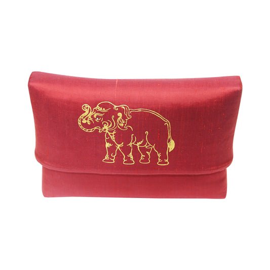 Hand-Painted Elephant Silk Evening Clutch
