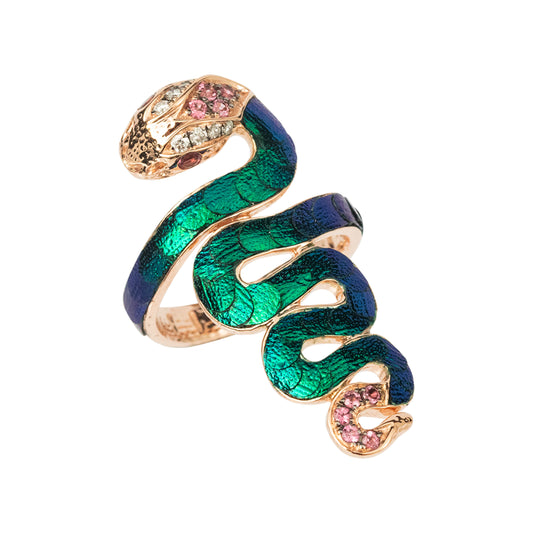 Snake Ring with Scarab, Tourmaline and Diamond