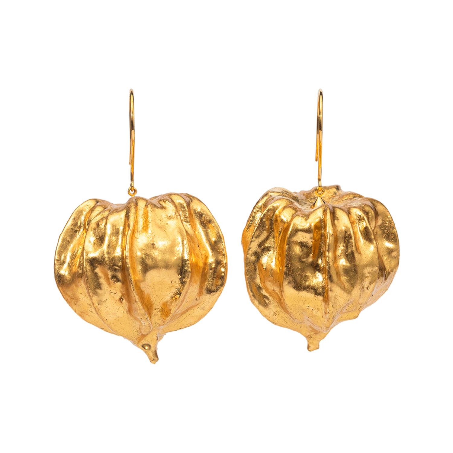Cape Gooseberry Earrings with Gold Leaf