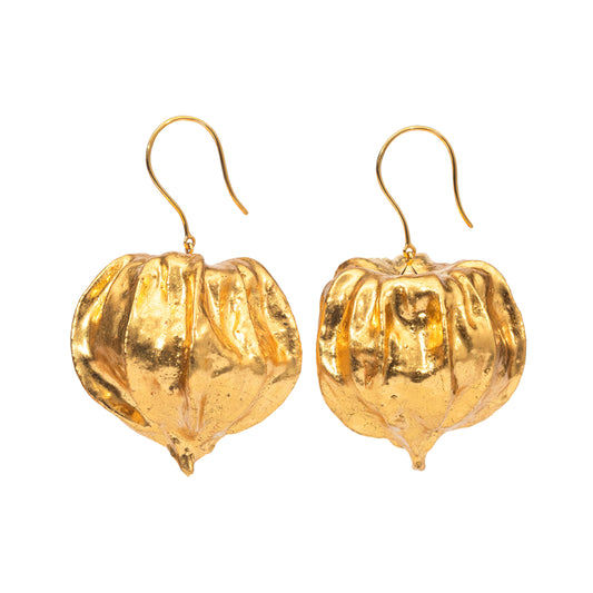 Cape Gooseberry Earrings with Gold Leaf
