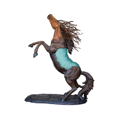 Horse sculpture crafted from wood, glass and brass