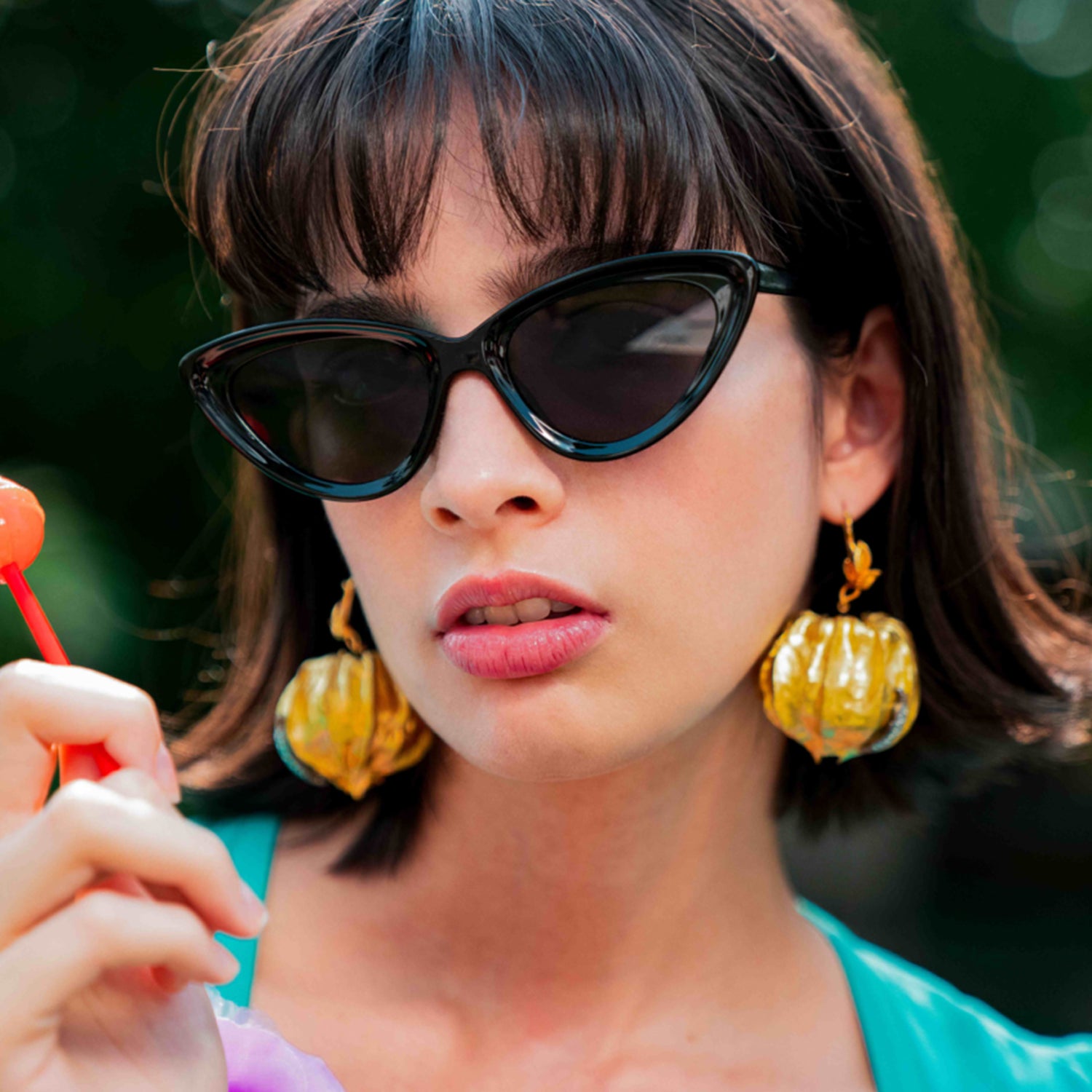 Cape Gooseberry Earrings with Diamonds & Black Agate