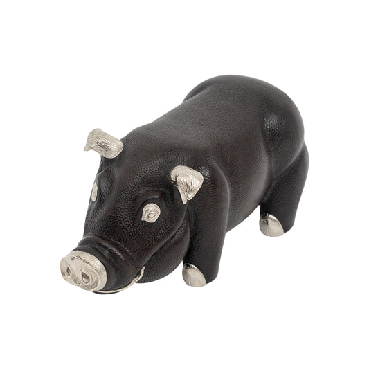 Brown Leather Pig Paperweight/Bookend