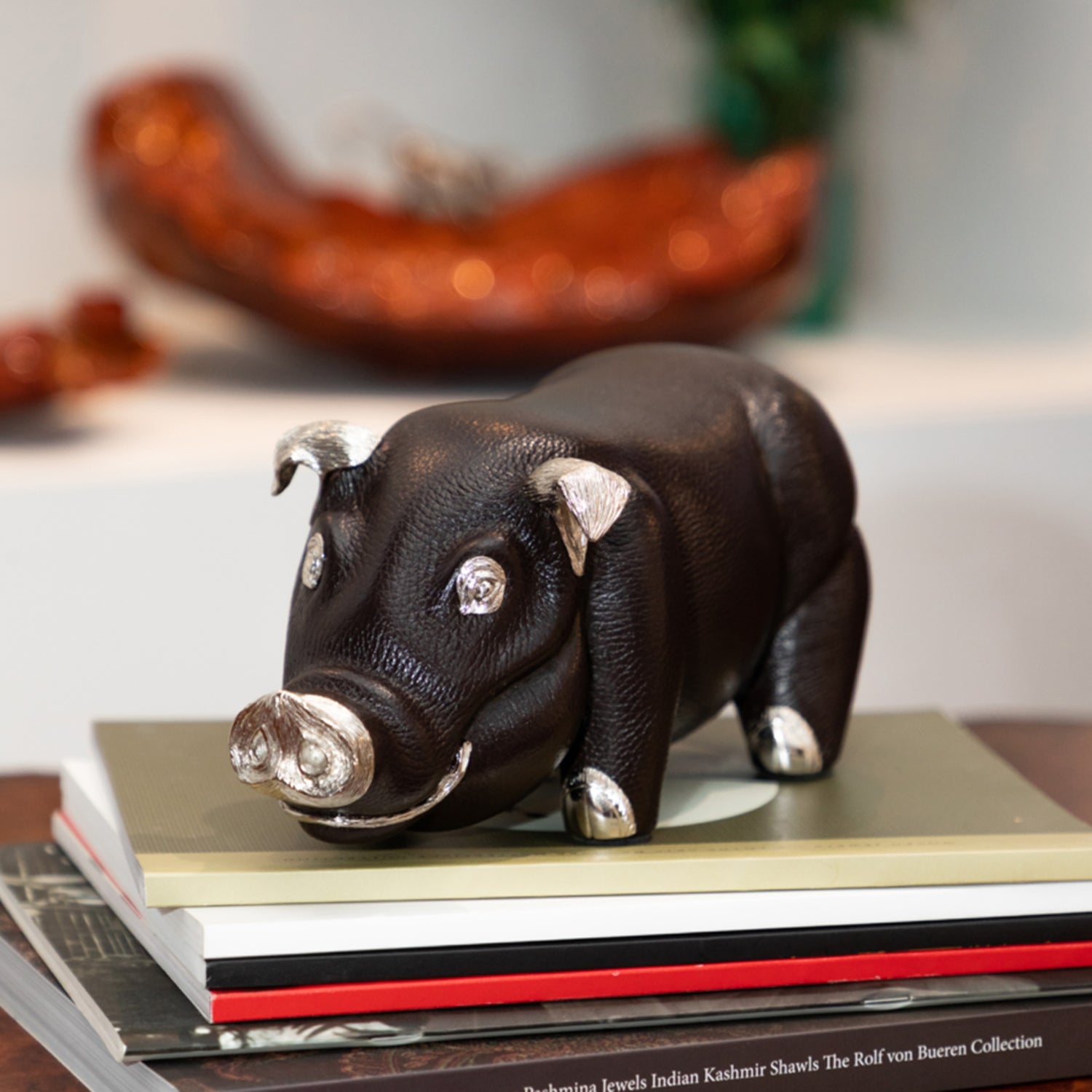 Brown Leather Pig Paperweight/Bookend