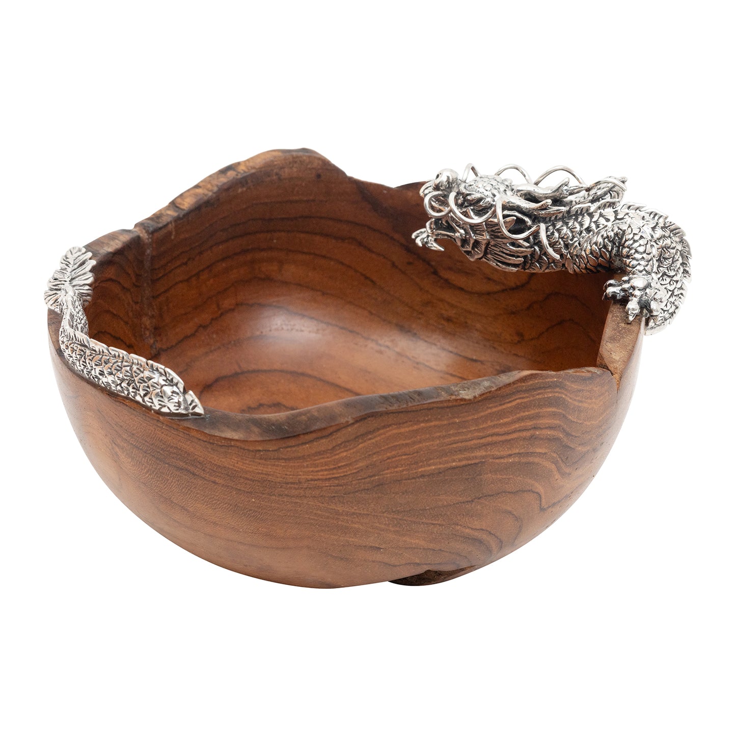 Teak Bowl with Sterling Silver Dragon