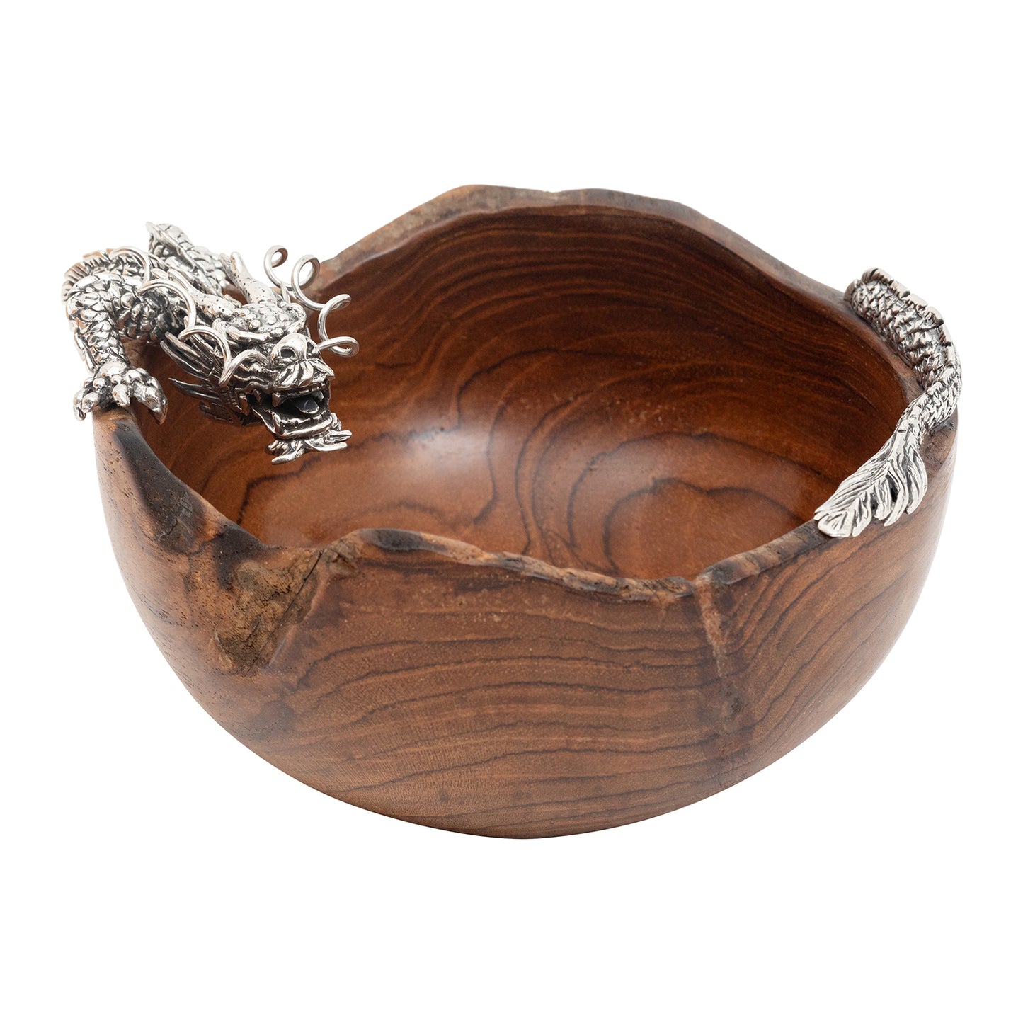 Teak Bowl with Sterling Silver Dragon