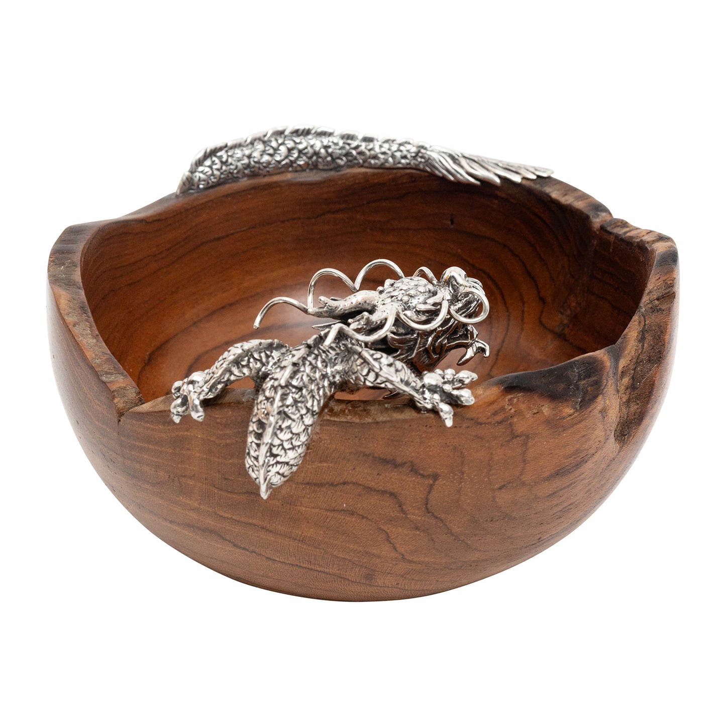 Teak Bowl with Sterling Silver Dragon