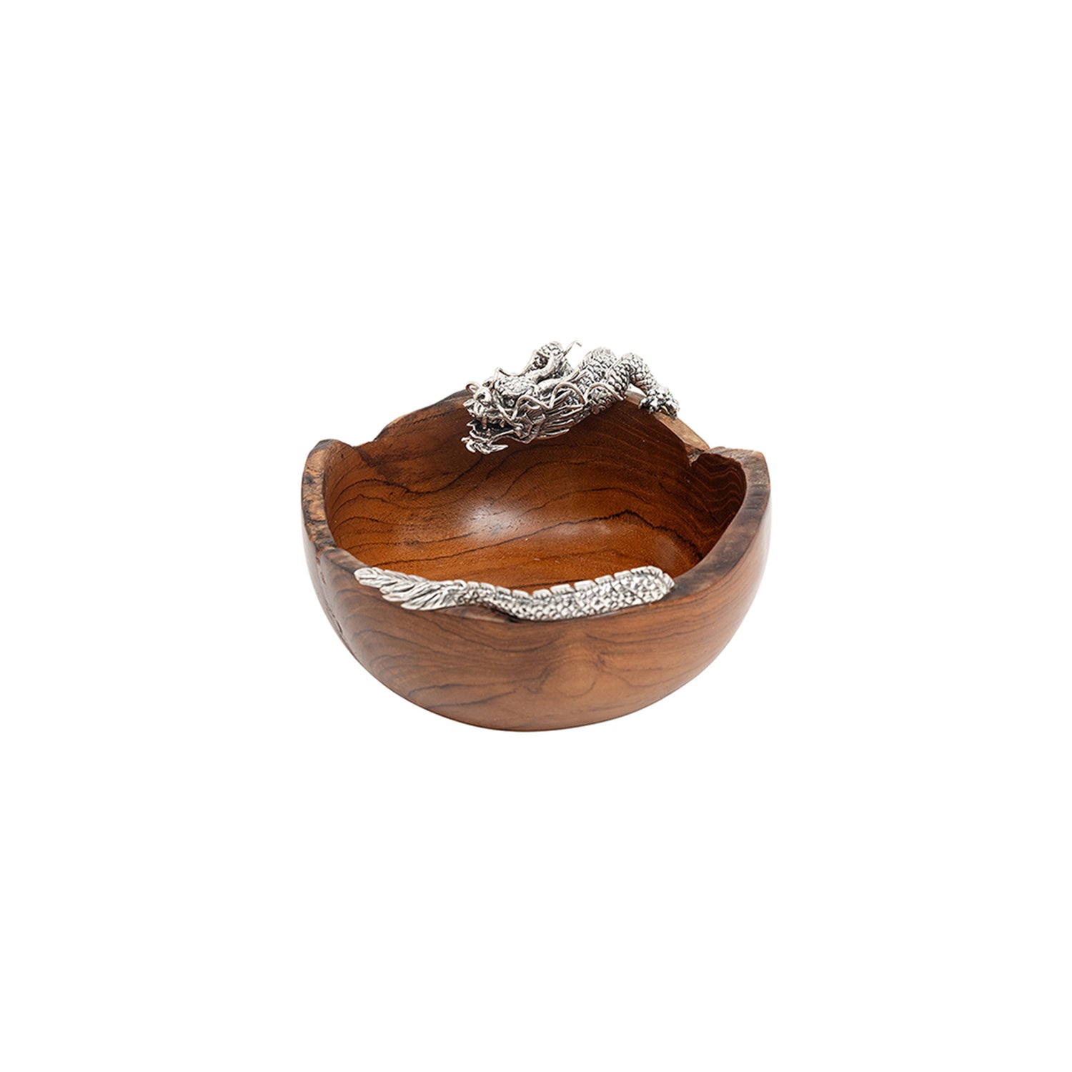 Teak Bowl with Sterling Silver Dragon