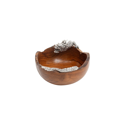 Teak Bowl with Sterling Silver Dragon