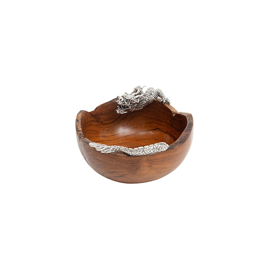 Teak Bowl with Sterling Silver Dragon