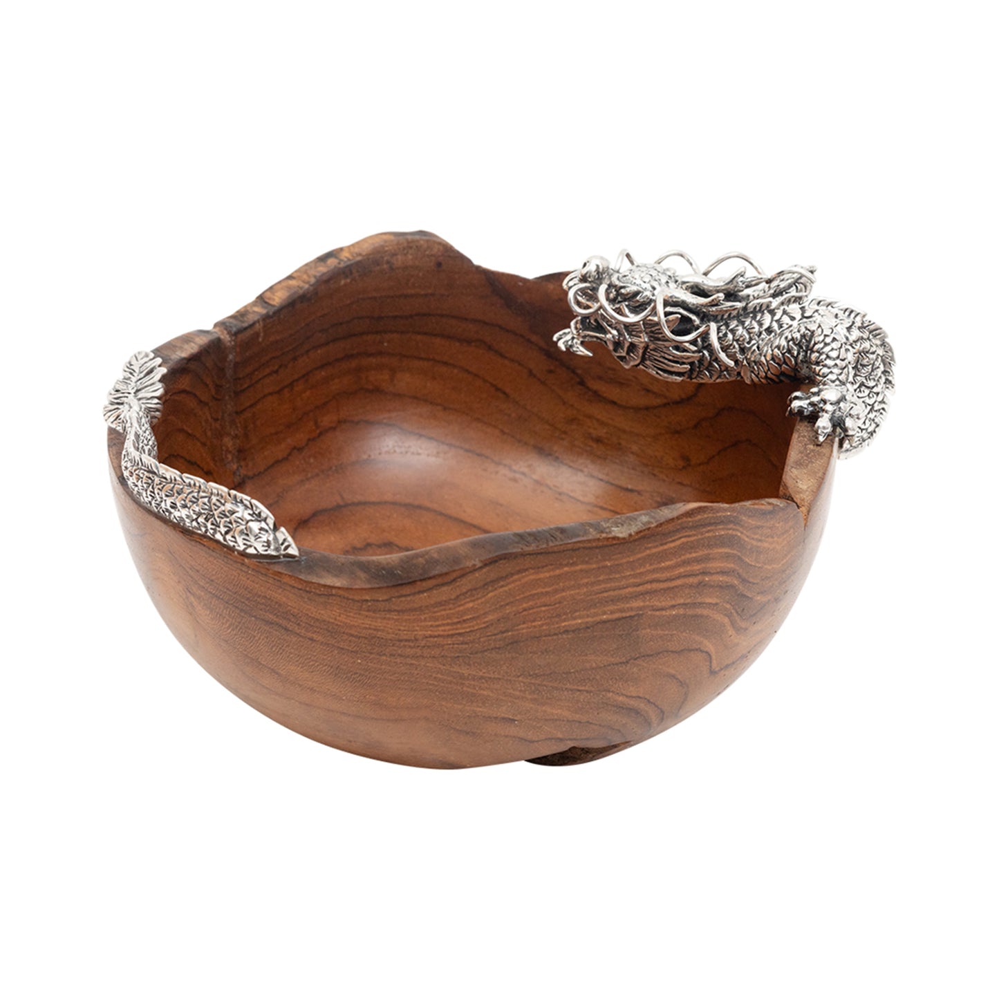 Teak Bowl with Sterling Silver Dragon