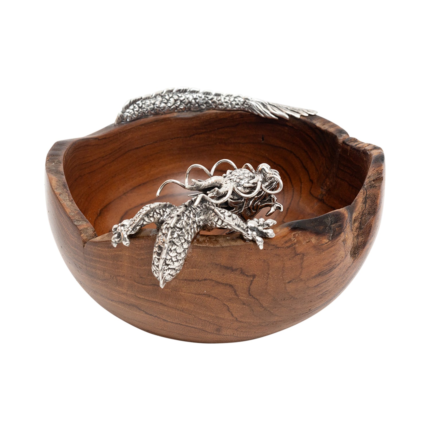 Teak Bowl with Sterling Silver Dragon