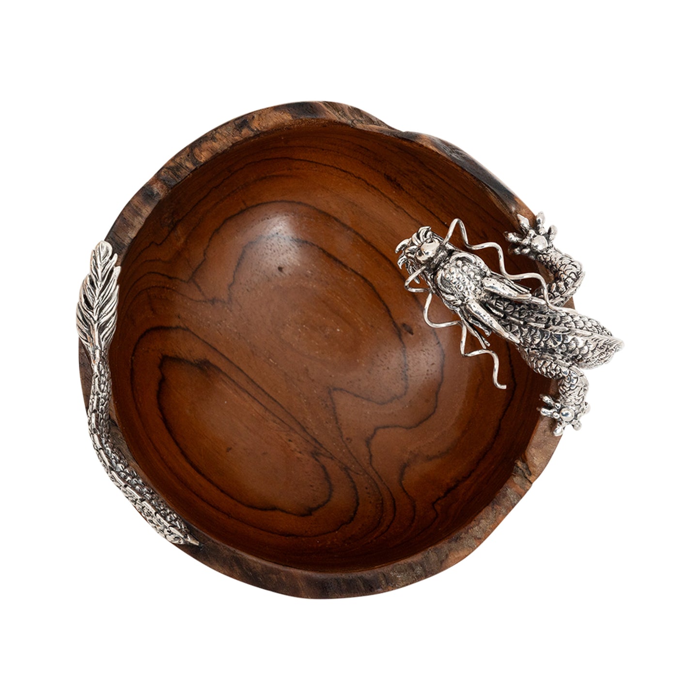 Teak Bowl with Sterling Silver Dragon
