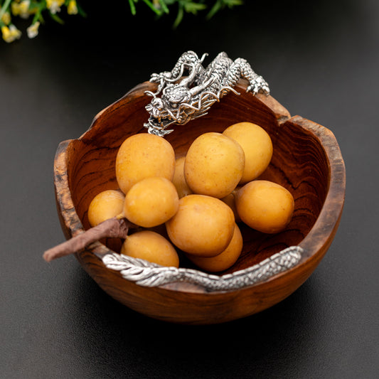 Teak Bowl with Sterling Silver Dragon