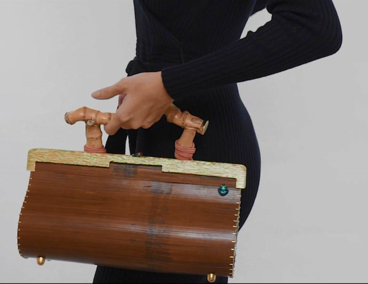 Bamboo Placemat Handbag with Silk Tassel, Enamel Frog and Cloisonné Bead