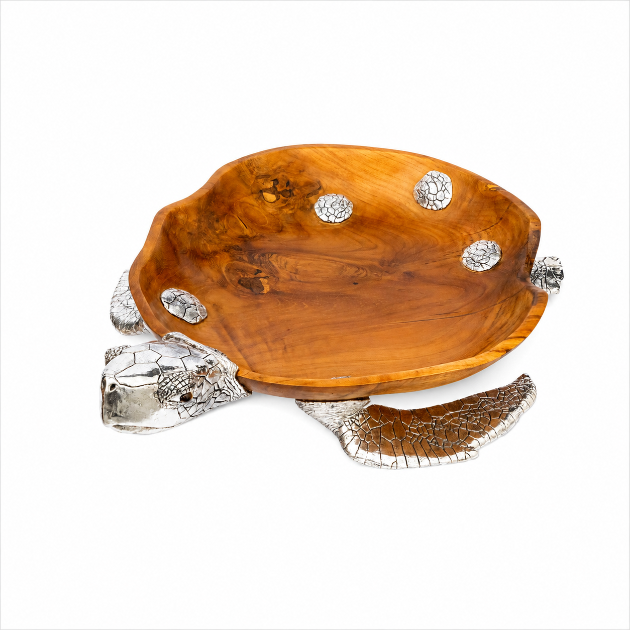 Sterling Silver Sea Turtle Teak Wood Bowl