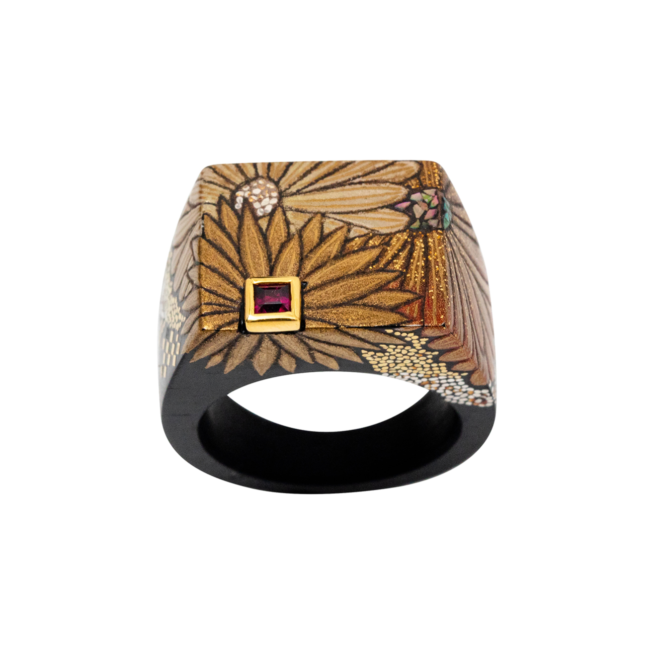 Maki-e Lacquer Ring with Ruby